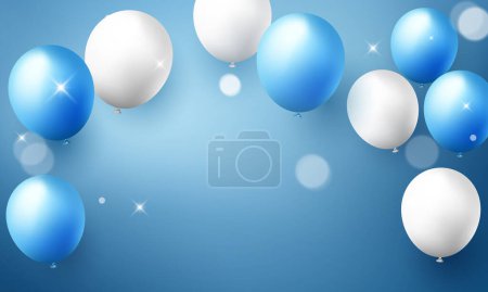 Foto de Celebration background with beautifully arranged blue and white balloons. Design3DVector Illustration - Imagen libre de derechos