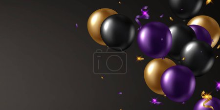Foto de Diseño de fondo de celebración con globos púrpura y negro para la decoración fiesta festival vector ilustración - Imagen libre de derechos