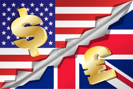 USA versus Great Britain concept. US dollar and British pound on the flags in EPS10 vector illustration.