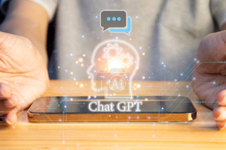 Foto de Conceptually, ChatGPT is an AI chatbot or artificial intelligence that can communicate through messages with humans naturally. - Imagen libre de derechos