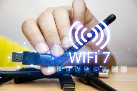 Foto de Concept technology wifi 7 connect to the internet world with new technology - Imagen libre de derechos
