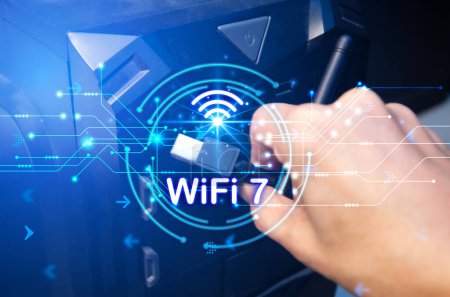 Téléchargez les photos : Concept technology wifi 7 connect to the internet world with new technology - en image libre de droit