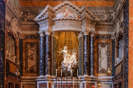 Photo for Rome, Italy, August 22, 2008: Ecstasy of Saint Teresa, masterpiece of the sculptor Bernini. Cornaro Chapel. Saint Mary of Victory Church - Royalty Free Image
