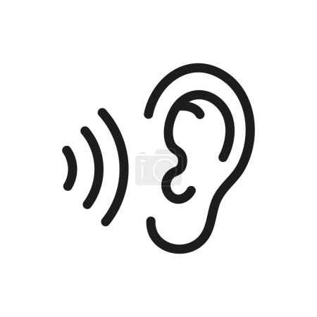 Téléchargez les illustrations : Icône d'écoute d'oreille humaine dans le style contour. Vecteur. - en licence libre de droit