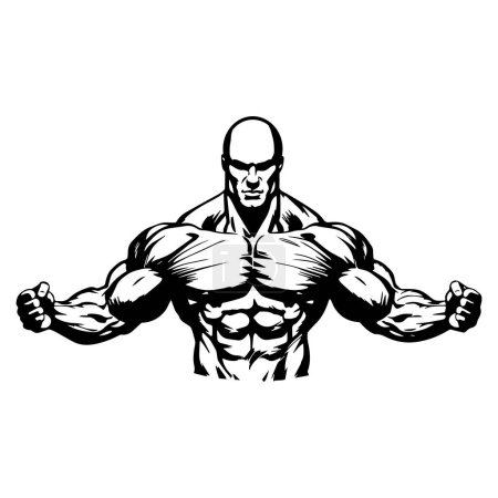 Illustration of muscular torso in drawing stencil style. Vector.