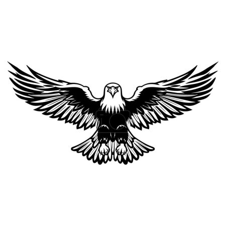 Illustration of bald eagle in black and white style. Vector.