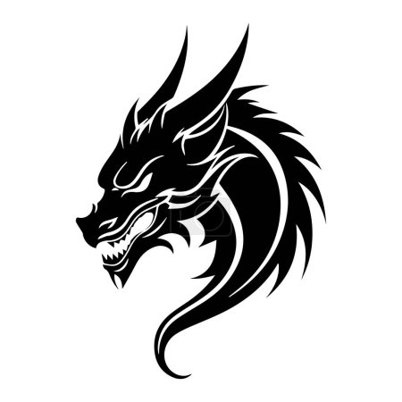 Illustration of dragon head in black and white style. Vector.
