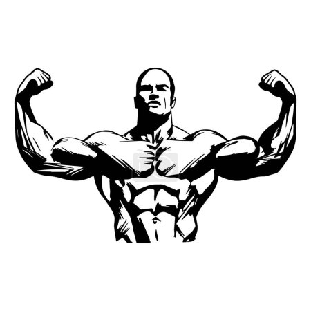 Illustration of muscular body in drawing stencil style. Vector.
