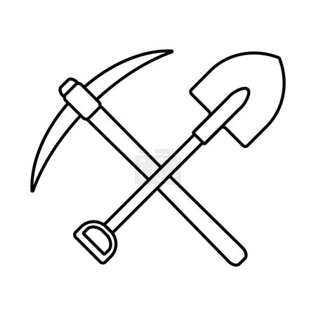 Ilustración de Piqueta cruzada y pala icono en estilo lineal. Vector. - Imagen libre de derechos
