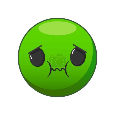 Ilustración vectorial de una cara verde nauseabunda. Vector.