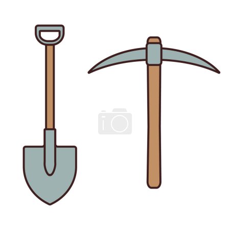 Shovel and pickaxe in line and fill style.