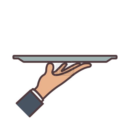 Illustration for Waiter with tray icon in line and fill style. Vector. - Royalty Free Image