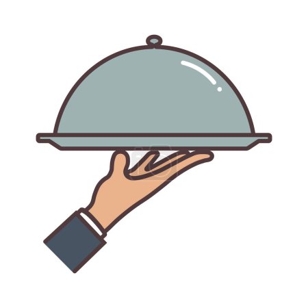 Illustration for Waiter with cloche icon in line and fill style. Vector. - Royalty Free Image