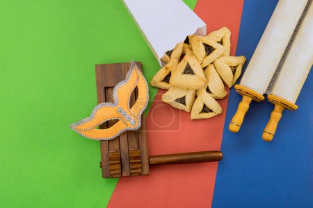 Photo for Jewish holiday of addition to hamantaschen other traditional foods eaten during Purim include kreplach cholent. - Royalty Free Image
