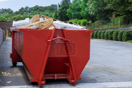 Photo for Container trash dumpster is used for recycling of construction waste in caring environment with solid household waste - Royalty Free Image