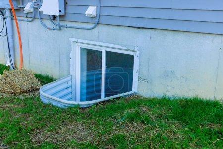 Téléchargez les photos : Installation de puits de fenêtre au sous-sol pour la maison neuve en construction - en image libre de droit