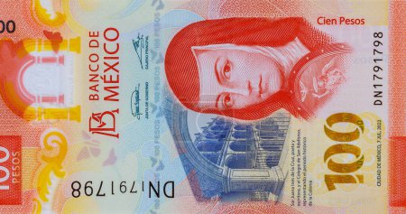 New Mexican money bills currency Mexico 100 pesos banknote close up