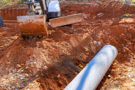 At construction site, laying rainwater pipes will allow rainwater to flow into water main collector