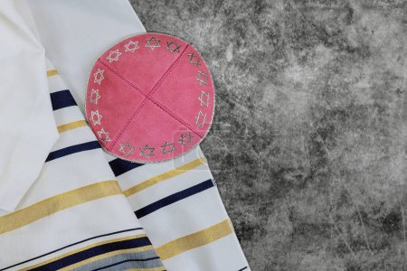 Prayer holy shawl tallit, kippah are symbols of Jewish Orthodox holidays