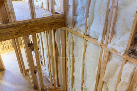 Construction works with insulation wall of new residential home