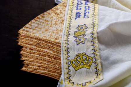 Jewish holiday Passover celebration with matzah bread on table