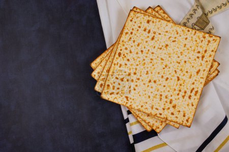Jewish traditional holiday Passover celebrated with Pesach matzah, an unleavened flatbread