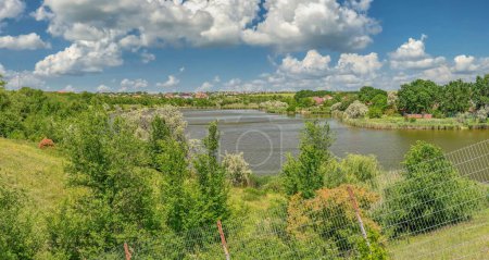 Téléchargez les photos : Odessa, Ukraine 06.06.2023. Réservoir Alexandrovskoye près du parc écologique New Vasyuki à Odessa, Ukraine, par une journée ensoleillée d'été - en image libre de droit
