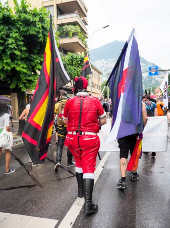 Photo for Lugano, Switzerland - June 2, 2018: Pride Lugano 2018. Public event for homosexual rights with a parade on the lakeside of the city. - Royalty Free Image