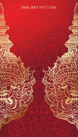 Ilustración de Arte tailandés patrón gigante literatura tailandesa rojo y oro - Imagen libre de derechos