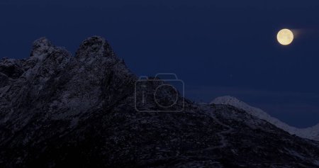 Lunar Majesty Over Lofoten Peaks: Nighttime in Norways Arctic Wilderness. High quality 4k footage