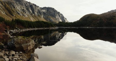 Mountain Majesty: Pristine Reflections in Lofotens Wilderness. High quality 4k footage