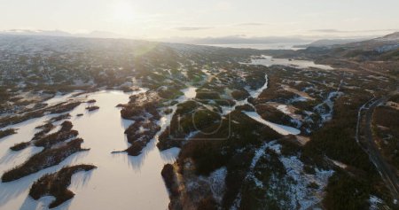 Sunrise Over Snowy Wetlands in Norway. High quality 4k footage