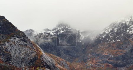 Veiled Titans: Misty Mountain Faces of Lofoten, Norway. High quality 4k footage
