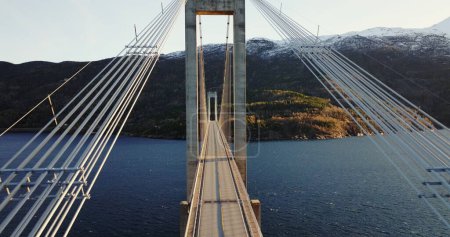 Aerial View of Skjombrua Bridge in Norway. High quality 4k footage