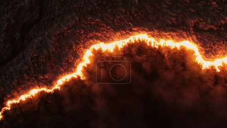 Luftaufnahme eines brennenden Feldes in der Nacht. Hochwertiges 4k Filmmaterial
