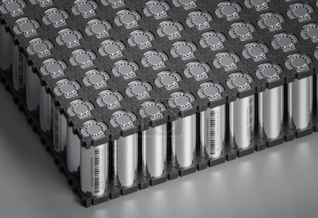 Foto de Las baterías de iones de litio forman una batería utilizada en vehículos eléctricos. 3d renderizar - Imagen libre de derechos