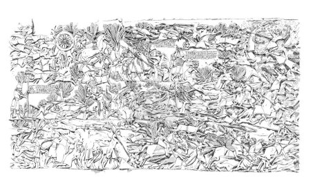 Ilustración de Relieve del palacio Ashurbanipal que muestra el asedio asirio de un fuerte elamita y la captura de Babilonia 645635 aC. Esbozo - Imagen libre de derechos