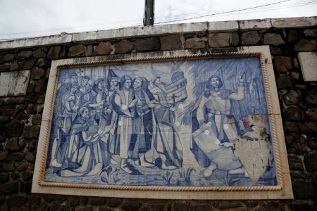 Photo for Salvador, bahia, brazil - november 20, 2022: view of painted tiles in the neighborhood of Barra contextualizes the founding of the city of Salvador. - Royalty Free Image