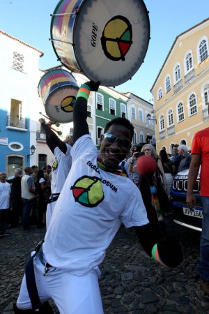 Photo for Salvador, bahia, brazil - may 29, 2023: members of the band Olodum perform in Pelourinho, the historic center of Salvador. - Royalty Free Image