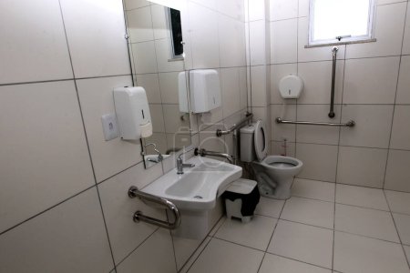 itaberaba, bahia, brazil - june 3, 2023: bathroom with handrail for accessibility in a public hospital in the city of Itaberaba.