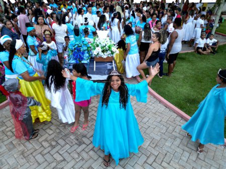 Photo for Ibotirama, bahia, brazil - February 2, 2023: followers of the Candoble religion dance during celebrations in honor of Yemanja in the city of Ibotirama. - Royalty Free Image