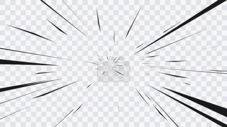Ilustración de Abstracto cómic flash líneas radiales explosión sobre fondo transparente. Ilustración vectorial diseño de superhéroes. Brillante explosión de tira de luz negra. Rayos de destello resplandor. Líneas de velocidad Manga frame. Anime - Imagen libre de derechos