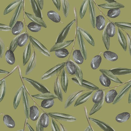 Téléchargez les photos : Illustration of stylish seamless pattern with branches of olives - en image libre de droit