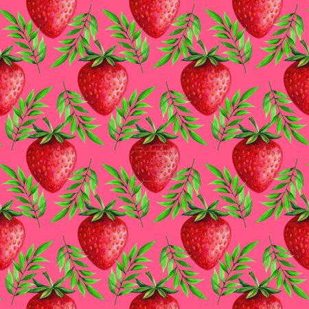 Photo for Strawberry seamless pattern. Hand drawn fruit watercolor repeat background. - Royalty Free Image