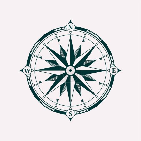 Illustration for Compass wind rose vector design element. Vintage navigator icon - Royalty Free Image