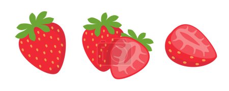 Téléchargez les illustrations : Vecteur de fraises. Fruits rouges doux coupés en deux pour un jus d'été rafraîchissant. - en licence libre de droit