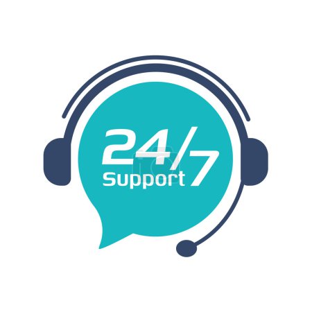 Ilustración de Icono de servicio 24 horas.Auriculares Talk Support por teléfono para consultar los problemas del cliente. - Imagen libre de derechos