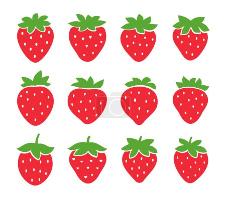 Illustration for Red strawberry fruit and green leaves Sweet fruit gives a refreshing summer treat. - Royalty Free Image