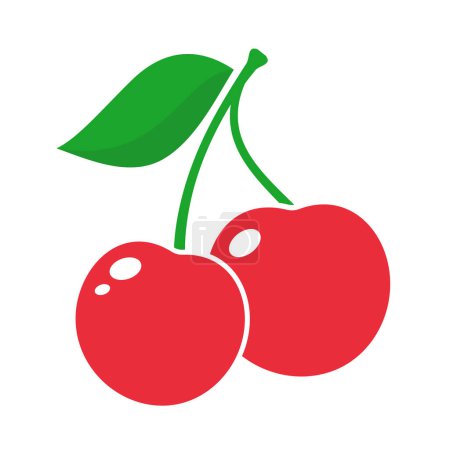 Illustration for Shiny heart shaped red berry fruit with green leaves - Royalty Free Image