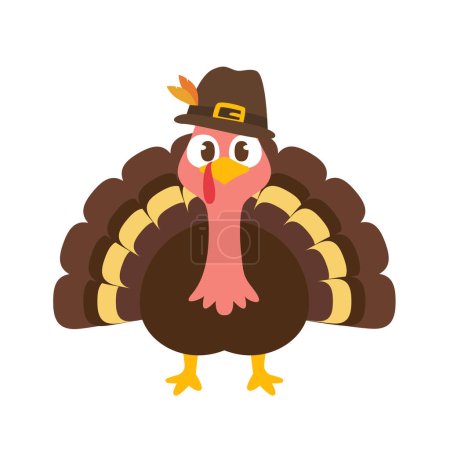 Illustration for Happy thanksgiving cartoon turkey cute and pumpkin in the autumn - Royalty Free Image
